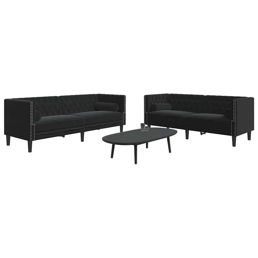 Ensemble de canapé Chesterfield et traversins 2pcs noir velours