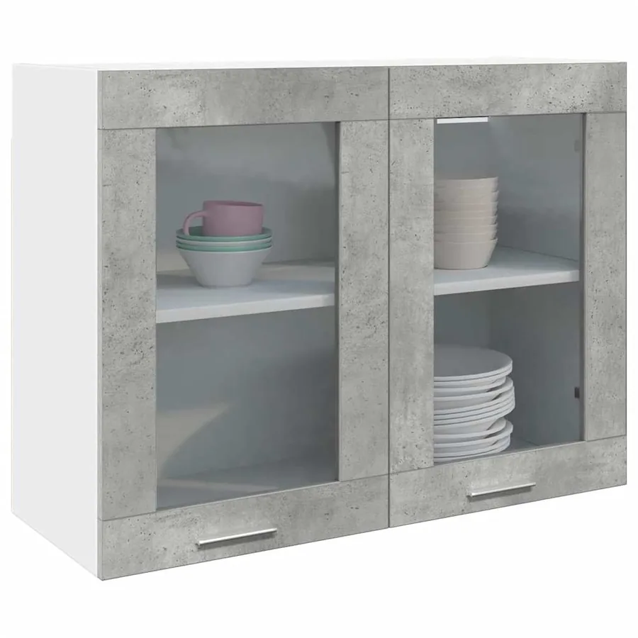 Vitrine suspendue "Lyon" Gris béton 80 x 31 x 60 cm