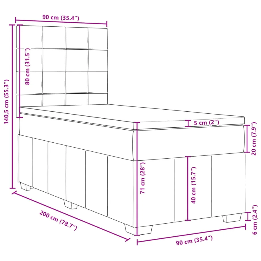 Sommier à lattes de lit avec matelas Gris clair 90x200 cm Tissu - 18