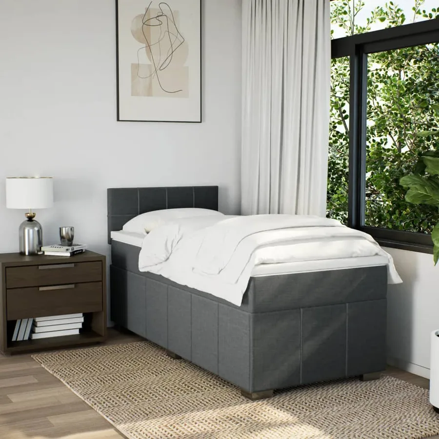 Sommier à lattes de lit avec matelas Gris foncé 90x200 cm Tissu - 4
