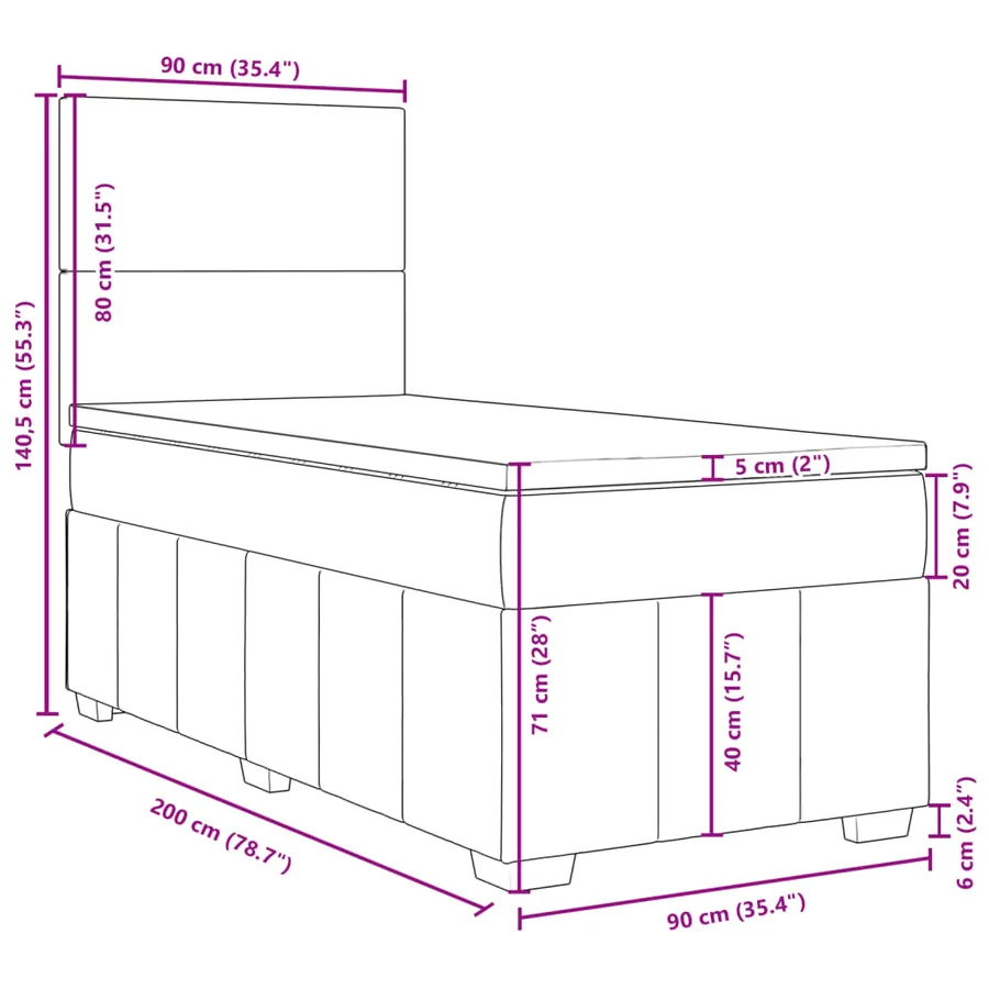 Sommier à lattes de lit avec matelas Gris foncé 90x200 cm Tissu - 18