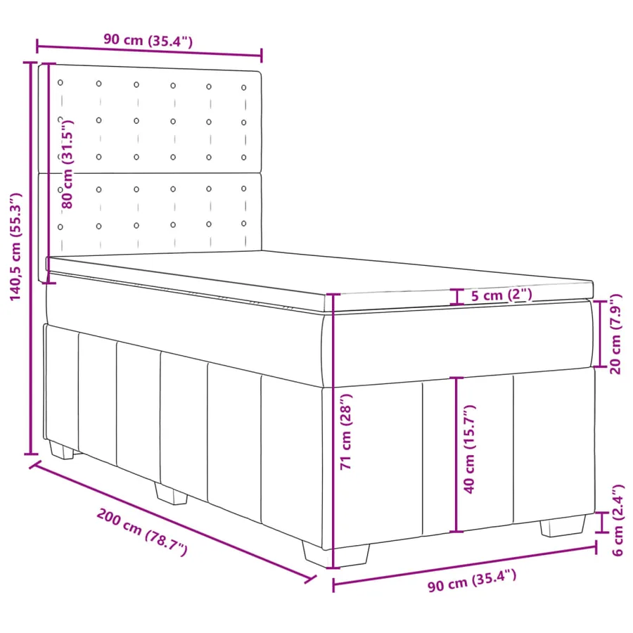 Sommier à lattes de lit avec matelas Gris foncé 90x200 cm Tissu - 18