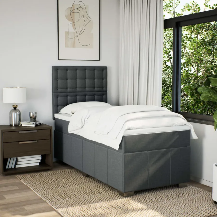 Sommier à lattes de lit avec matelas Gris foncé 90x200 cm Tissu - 5