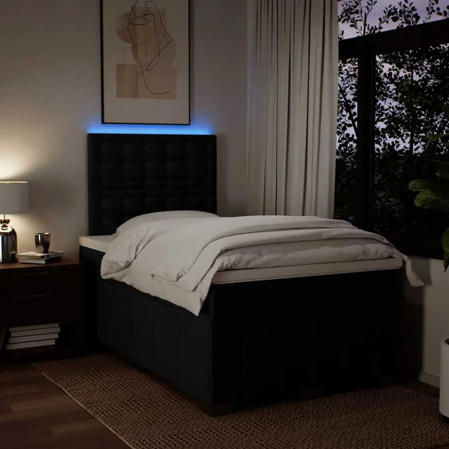Sommier à lattes de lit avec matelas noir 120x190 cm tissu - 4