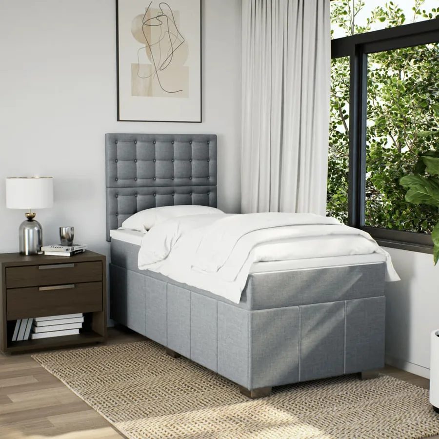 Sommier à lattes de lit avec matelas Gris clair 100x200cm Tissu - 5