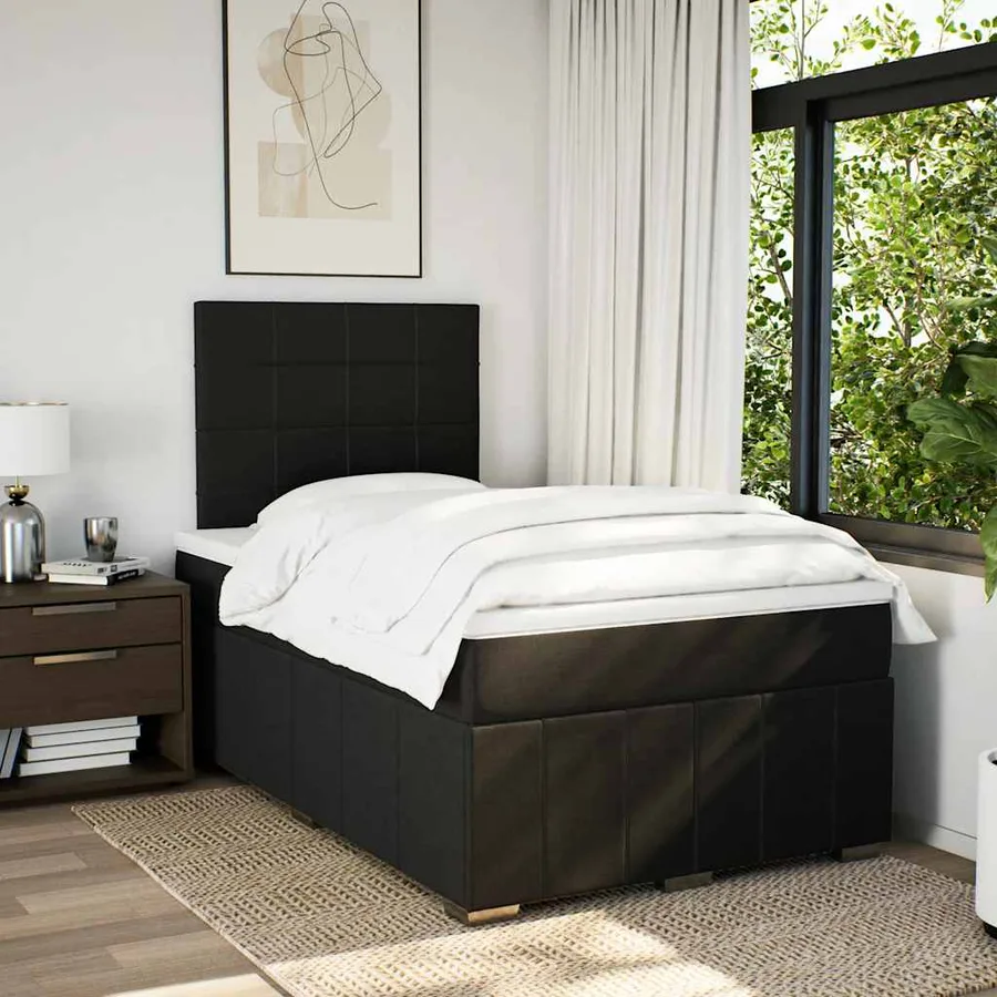 Sommier à lattes de lit avec matelas noir 120x190 cm tissu - 5