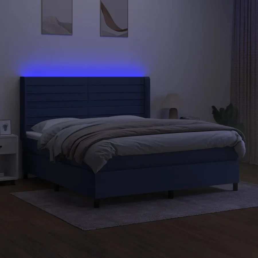 Sommier à lattes de lit matelas et LED Bleu 160x200 cm Tissu - 3