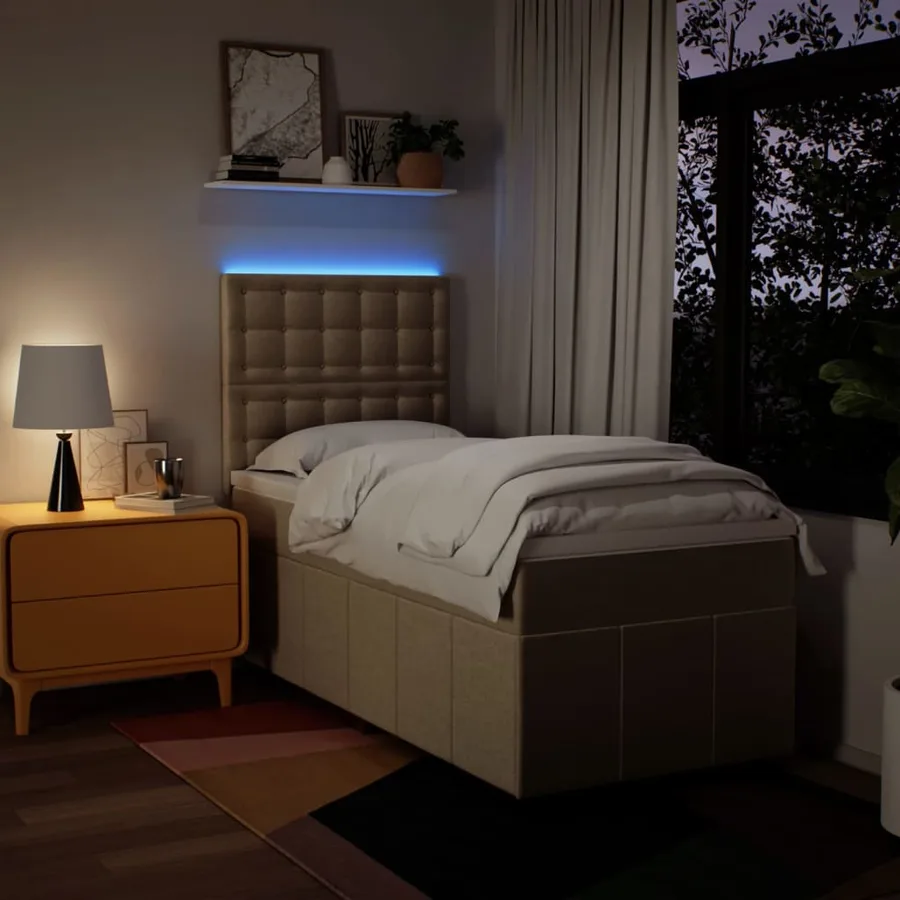Sommier à lattes de lit avec matelas Crème 90x200 cm Tissu - 4