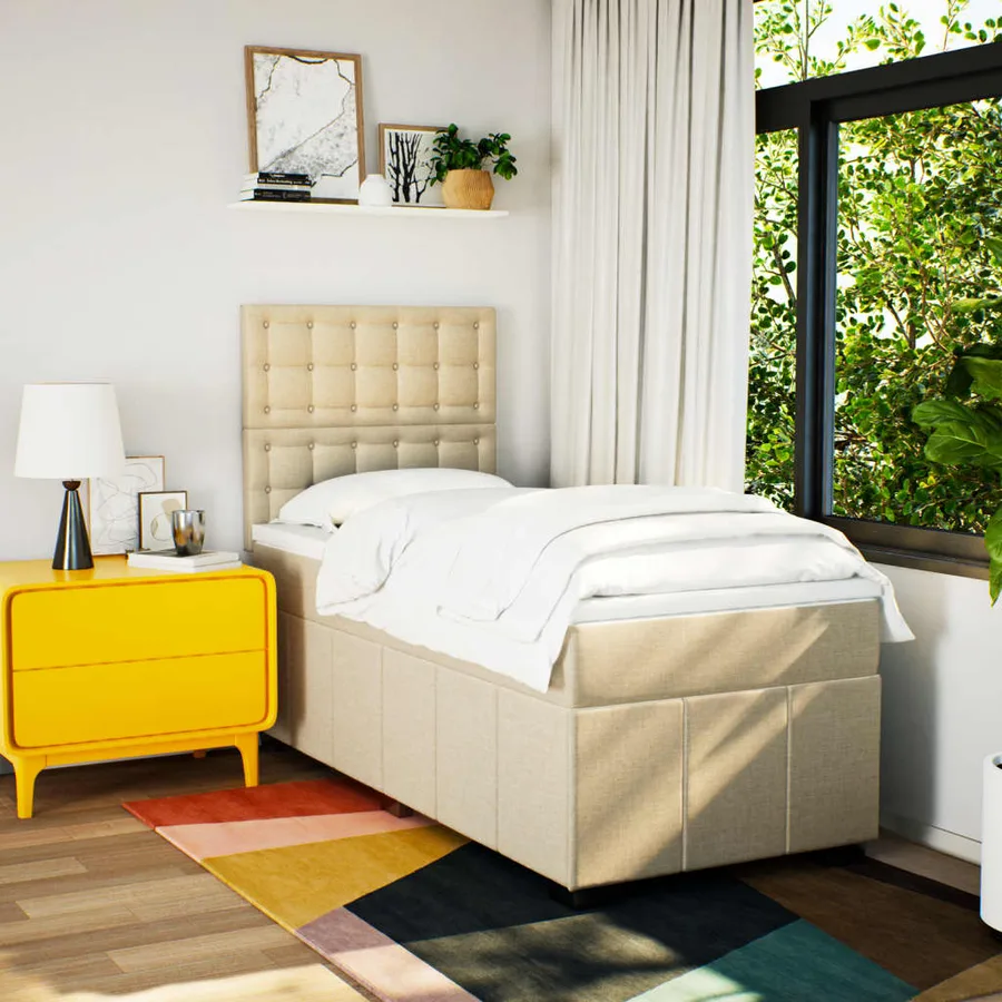 Sommier à lattes de lit avec matelas Crème 90x200 cm Tissu - 5