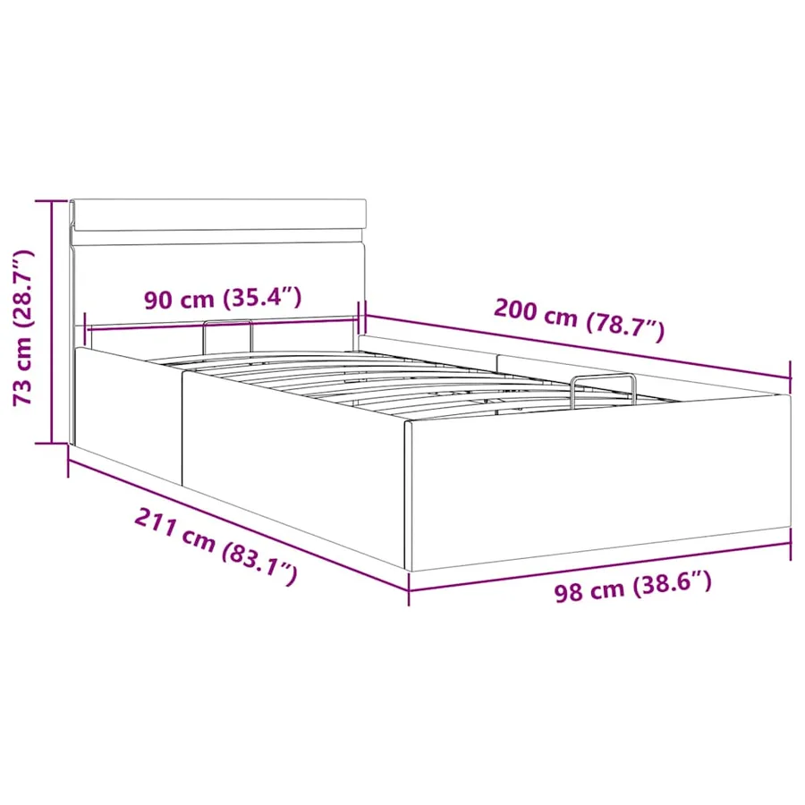 Cadre de lit à rangement hydraulique sans matelas avec LED noir - 13