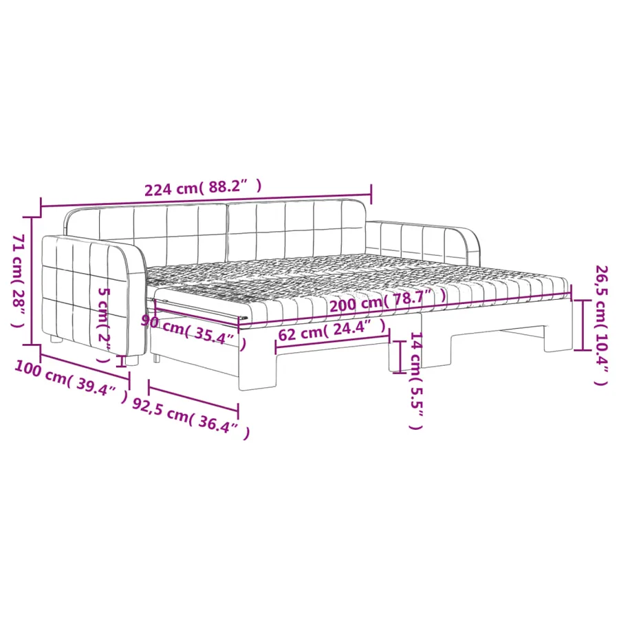 Lit de jour avec gigogne et matelas gris foncé 90x200cm velours - 12