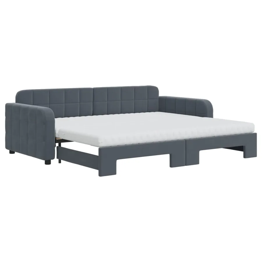 Lit de jour avec gigogne et matelas gris foncé 90x200cm velours - 2