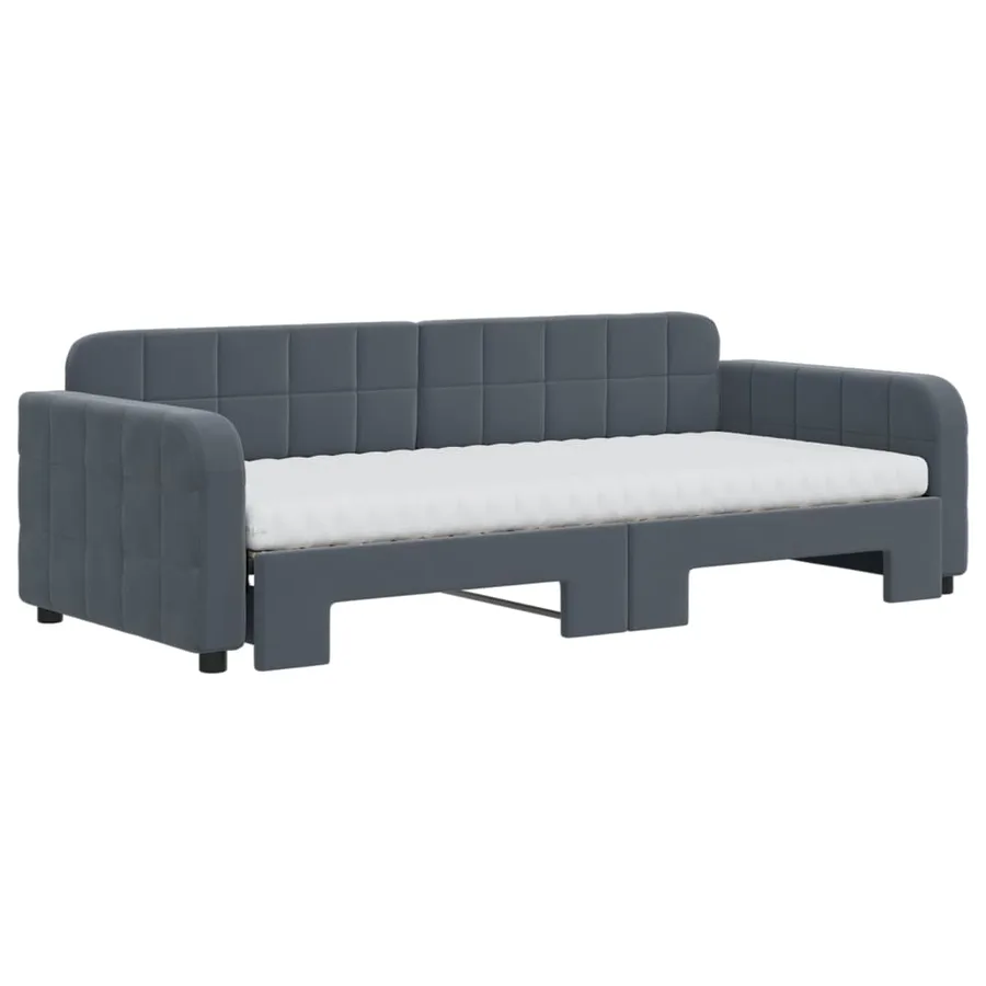 Lit de jour avec gigogne et matelas gris foncé 90x200cm velours - 3