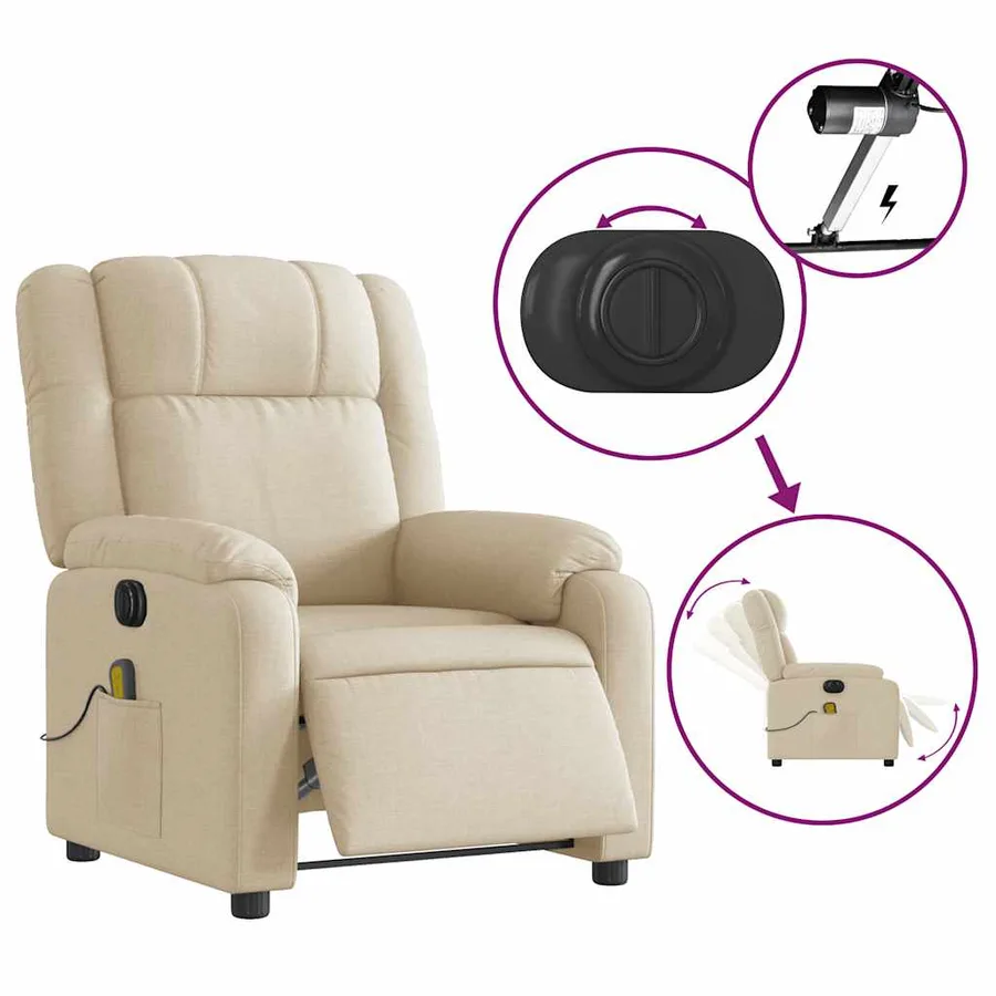 Fauteuil inclinable de massage électrique crème tissu - 6