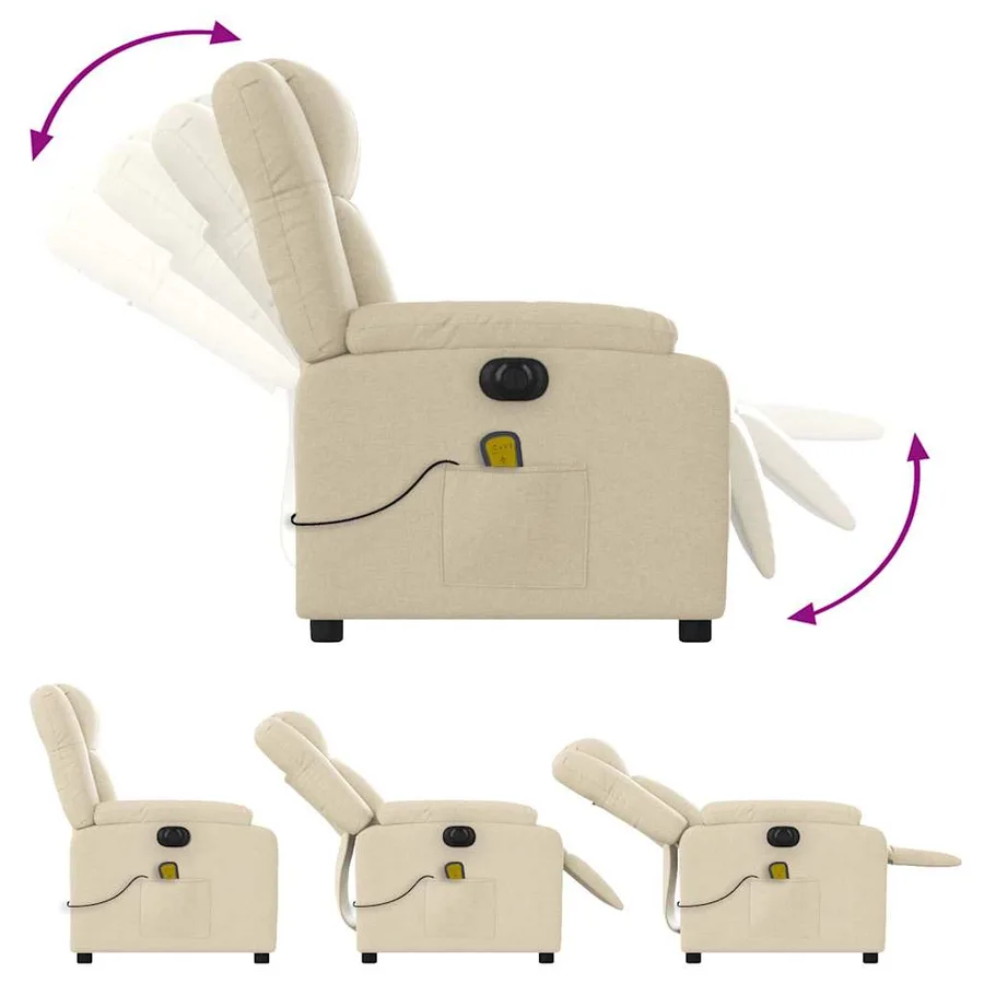 Fauteuil inclinable de massage électrique crème tissu - 7