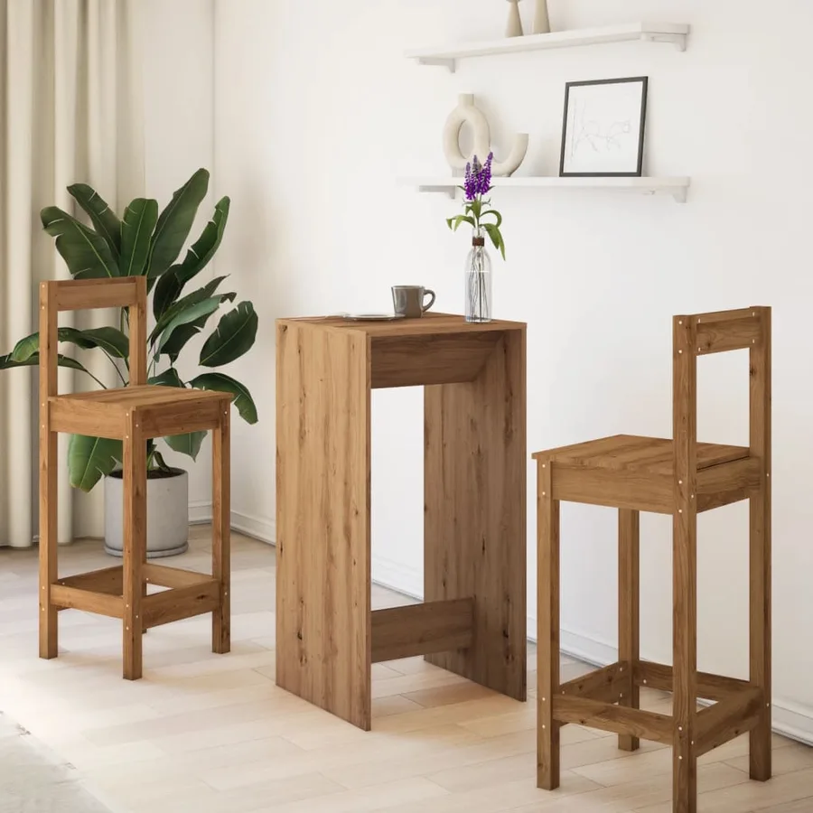 Table de bar chêne artisanal 51x50x103,5 cm bois d'ingénierie - 3
