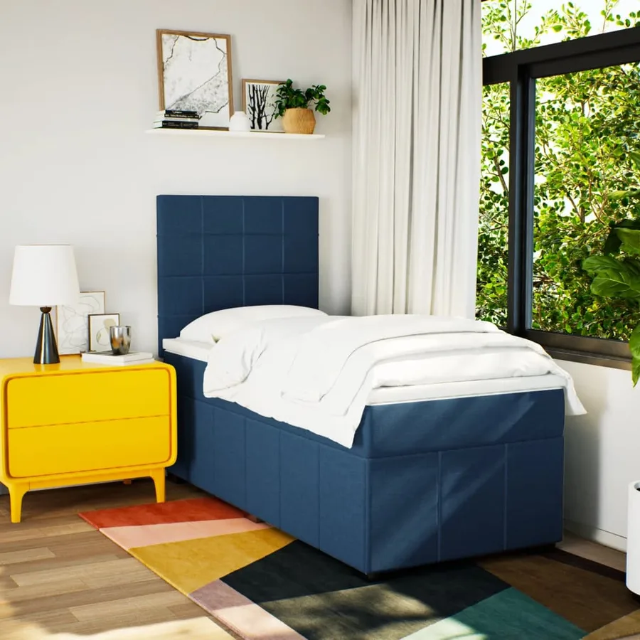 Sommier à lattes de lit avec matelas Bleu 100x200 cm Tissu - 5
