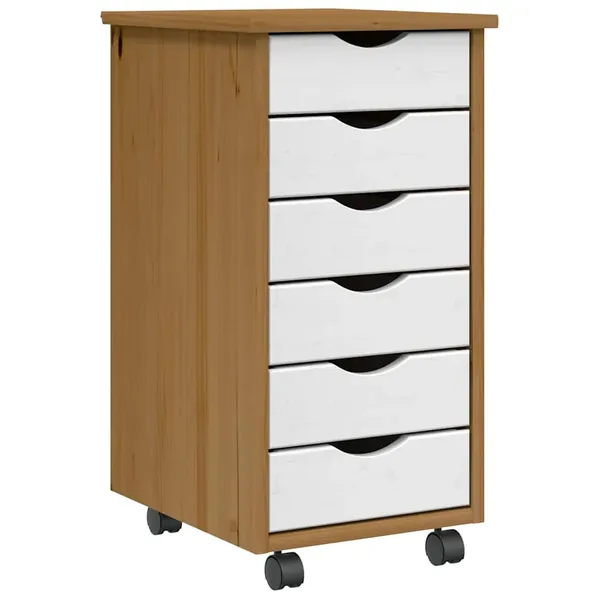 Armoire roulante avec tiroirs MOSS bois de pin marron miel