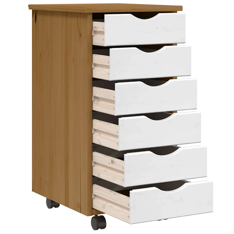 Armoire roulante avec tiroirs MOSS bois de pin marron miel - 6