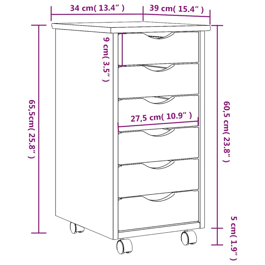 Armoire roulante avec tiroirs MOSS bois de pin marron miel - 9
