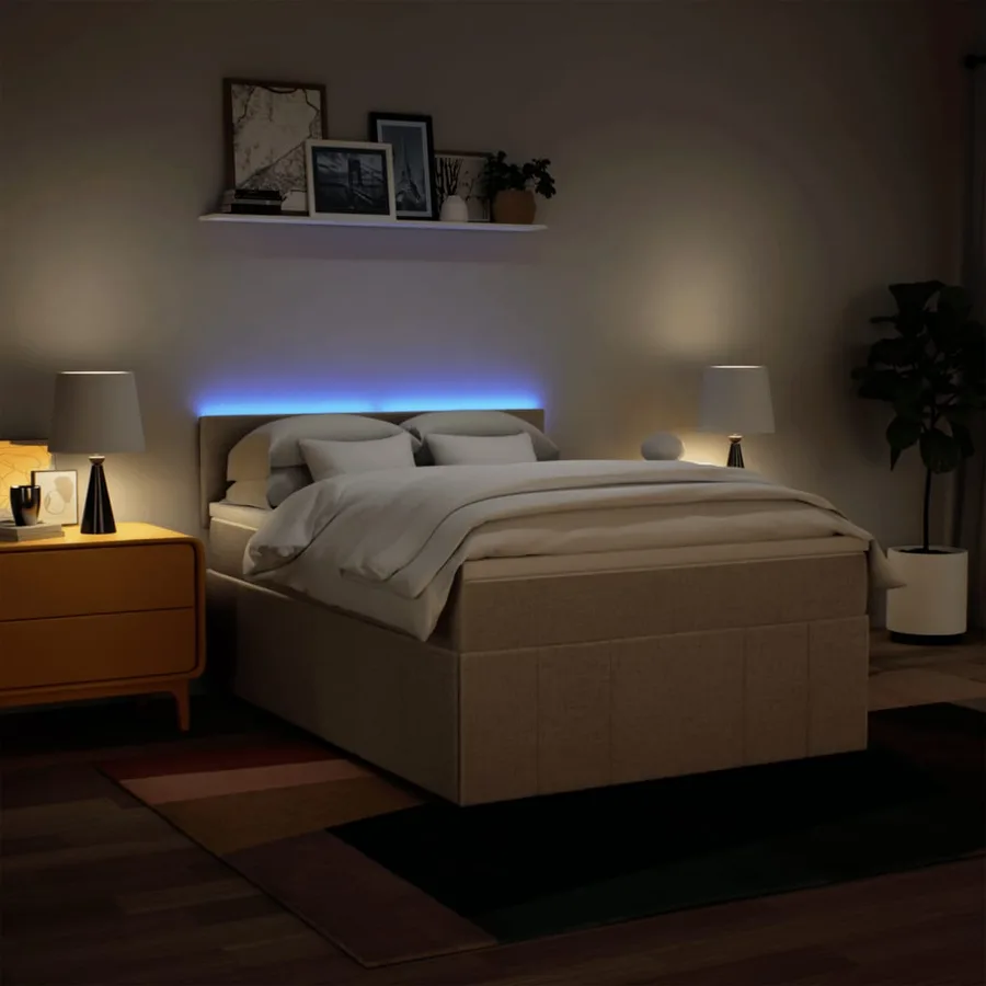 Sommier à lattes de lit avec matelas Crème 160x200 cm Tissu - 5
