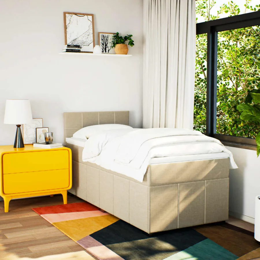 Sommier à lattes de lit avec matelas Crème 100x200 cm Tissu - 4