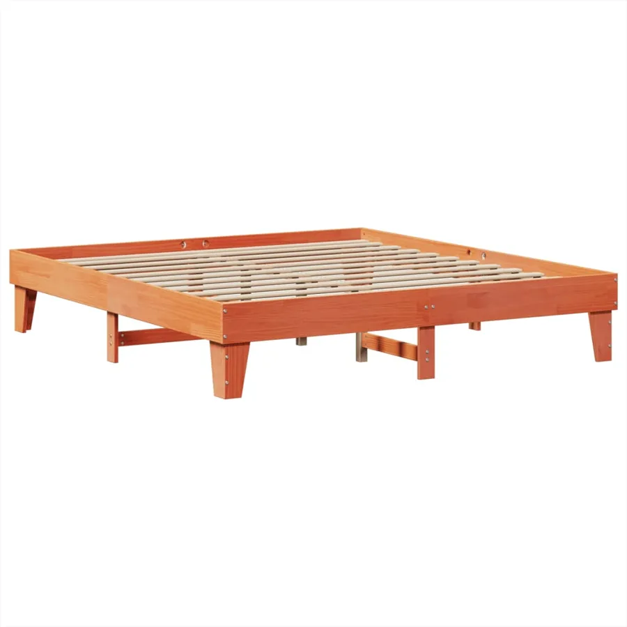 Cadre de lit sans matelas cire marron 200x200cm bois pin massif - 6