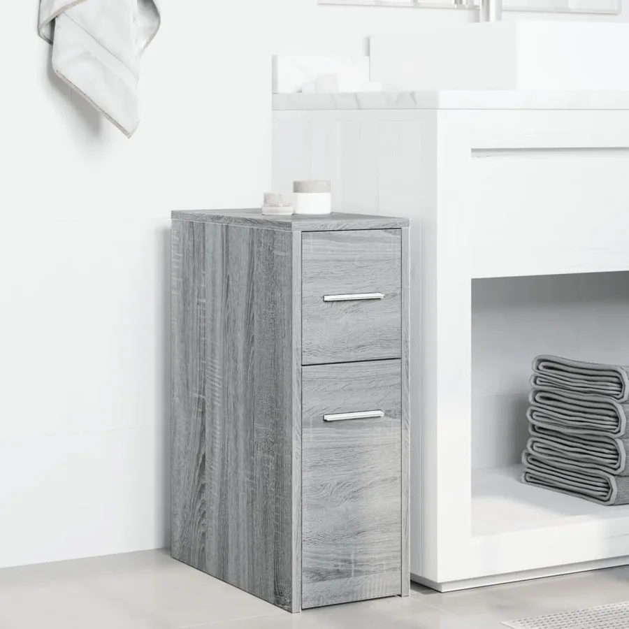 Armoire de salle de bain étroite avec roulettes sonoma gris - 3