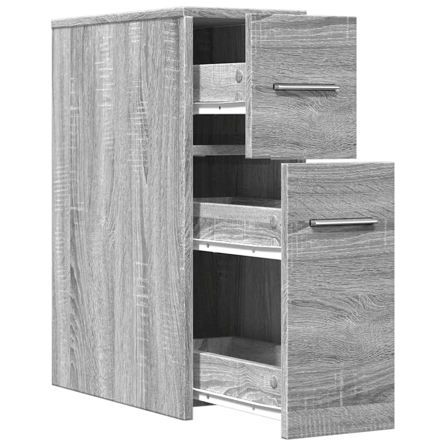 Armoire de salle de bain étroite avec roulettes sonoma gris - 7