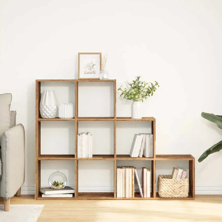 Étagère séparatrice de pièce à 3 niveaux vieux bois - 3
