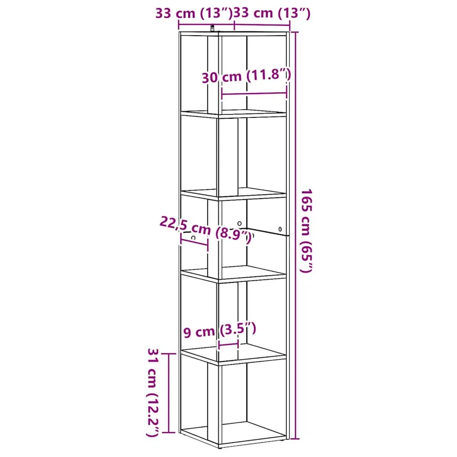 Armoire d'angle chêne artisanal 33x33x165 cm bois d'ingénierie - 10