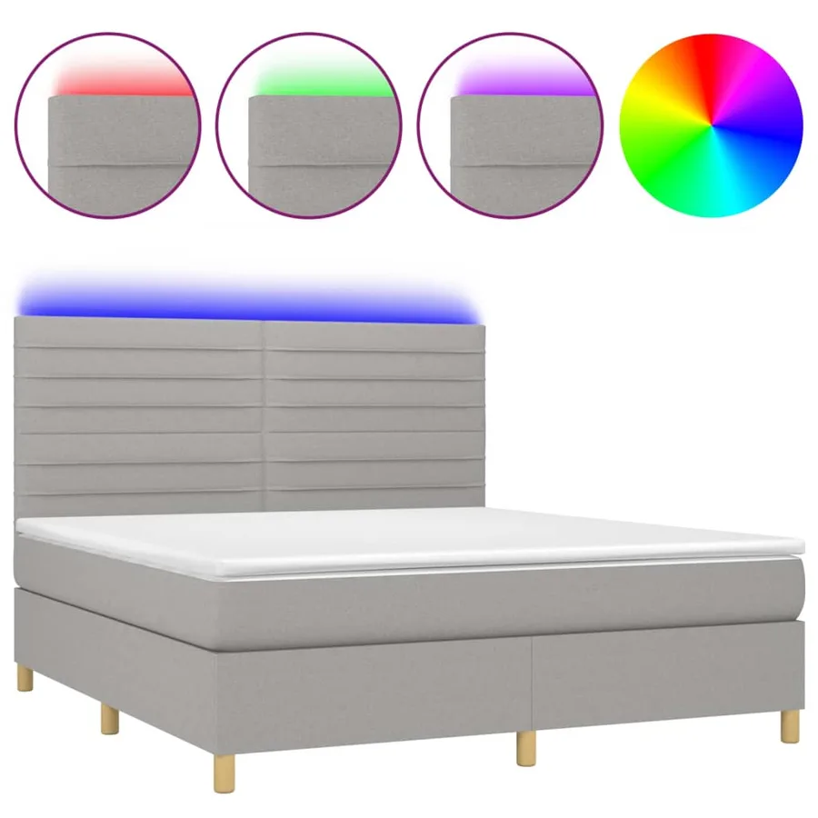 Sommier à lattes de lit et matelas et LED Gris clair 180x200 cm - 2