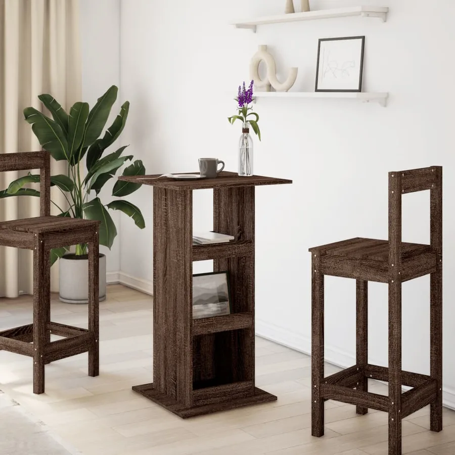 Table de bar avec rangement chêne marron bois d’ingénierie - 3