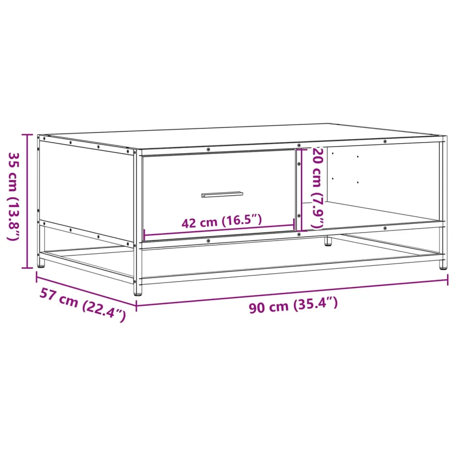 Table basse chêne sonoma 90x57x35 cm bois d'ingénierie et métal - 12