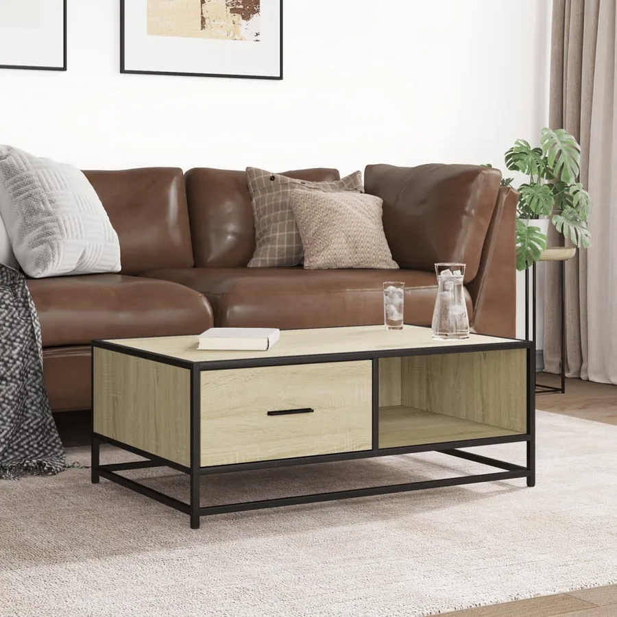 Table basse chêne sonoma 90x57x35 cm bois d'ingénierie et métal - 3
