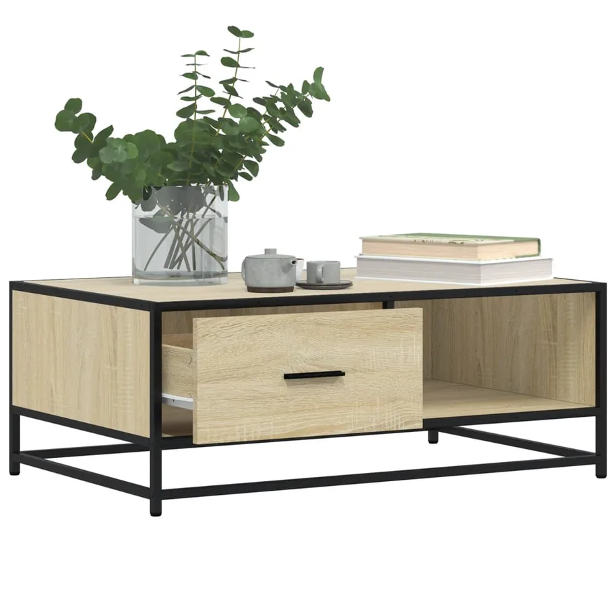 Table basse chêne sonoma 90x57x35 cm bois d'ingénierie et métal - 4