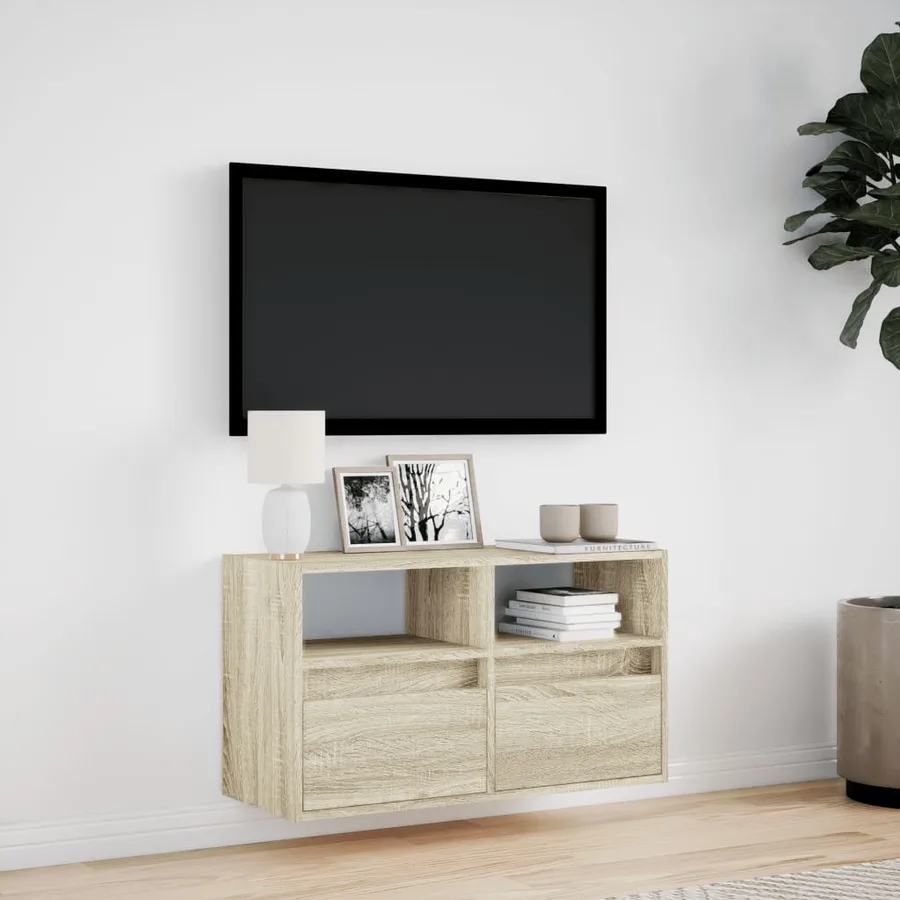 Meuble TV mural avec lumières LED chêne sonoma 80x31x45 cm - 4