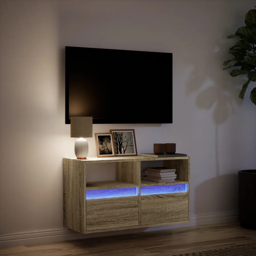 Meuble TV mural avec lumières LED chêne sonoma 80x31x45 cm - 5