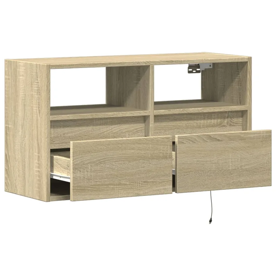 Meuble TV mural avec lumières LED chêne sonoma 80x31x45 cm - 9