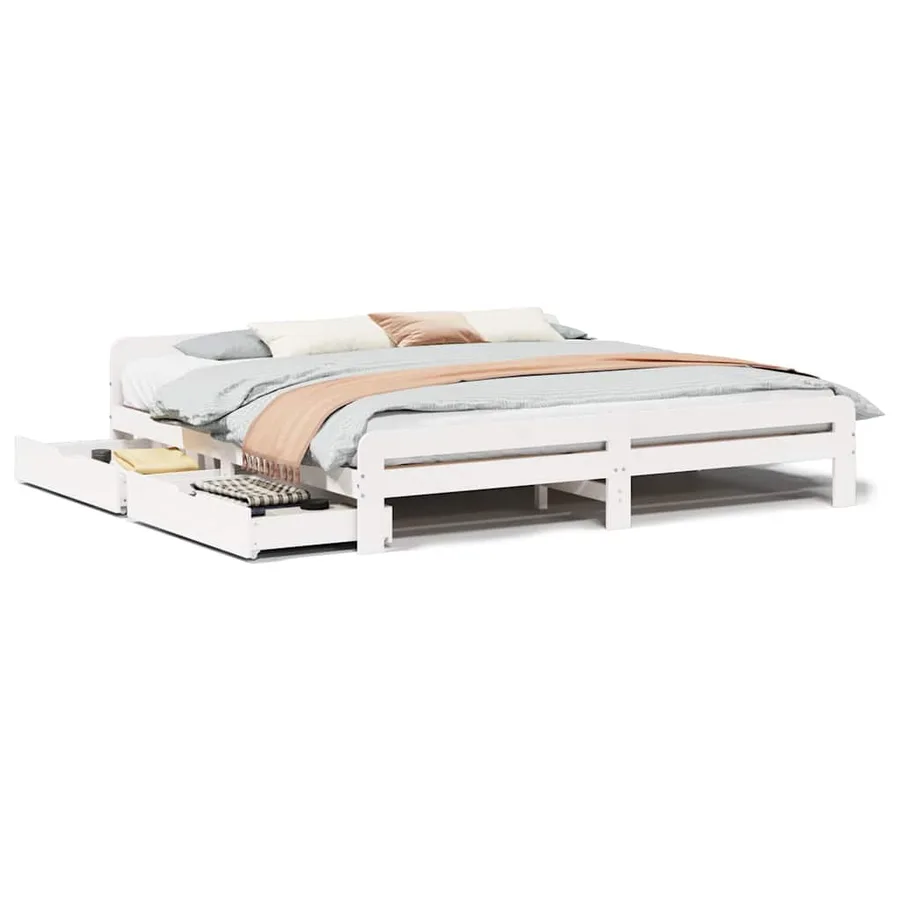 Cadre de lit sans matelas blanc 180x200 cm bois massif de pin - 2
