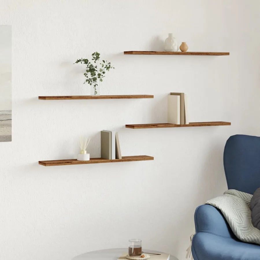 Étagères murales 4 pcs vieux bois 60x20x1,5cm bois d'ingénierie - 3