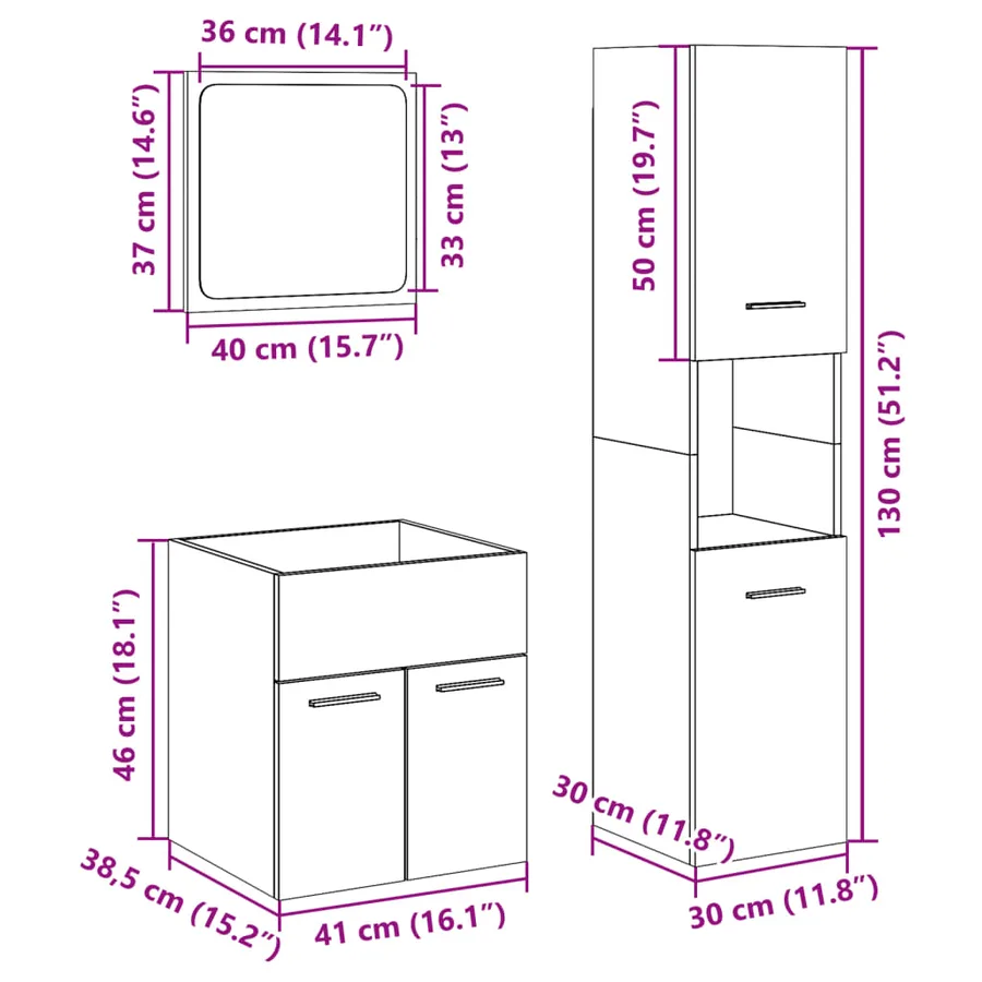 Ensemble de meubles de salle de bain 3 pcs chêne sonoma - 12