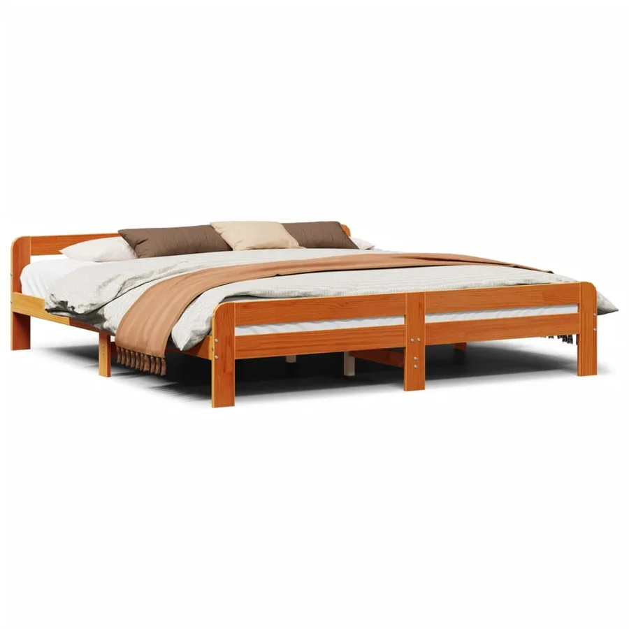 Cadre de lit sans matelas cire marron 200x200cm bois pin massif - 2