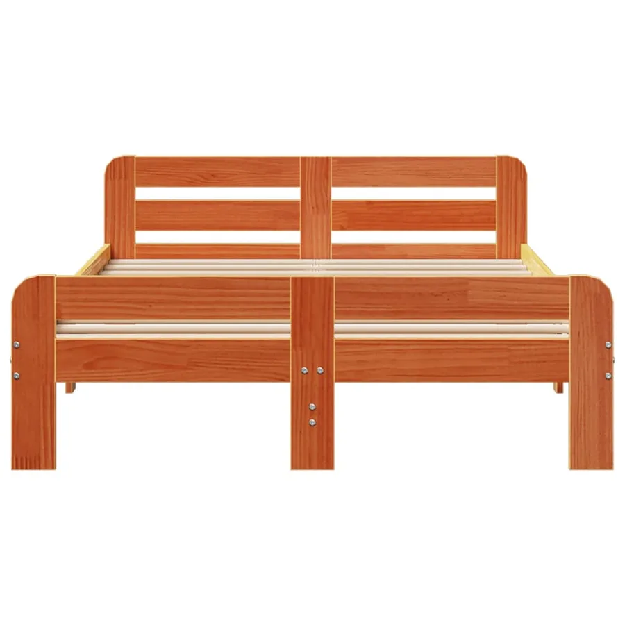 Cadre de lit sans matelas cire marron 200x200cm bois pin massif - 4