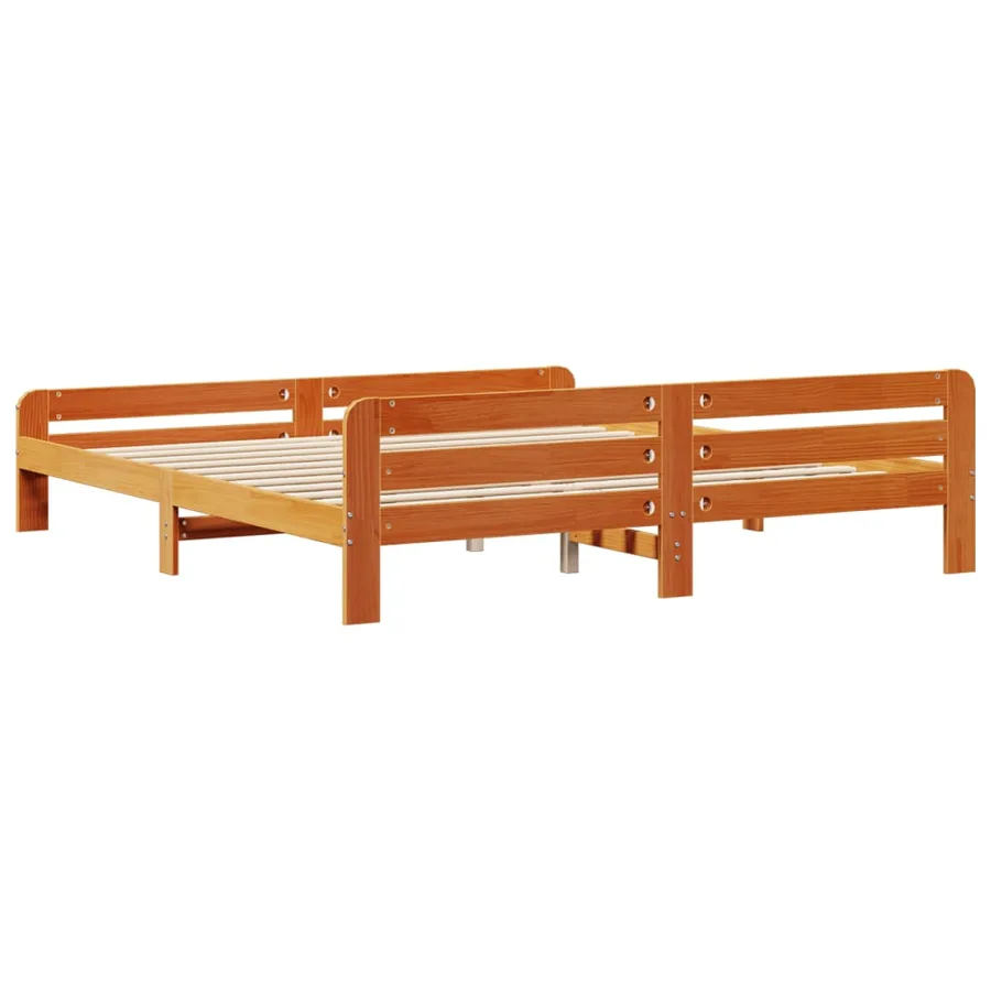 Cadre de lit sans matelas cire marron 200x200cm bois pin massif - 6