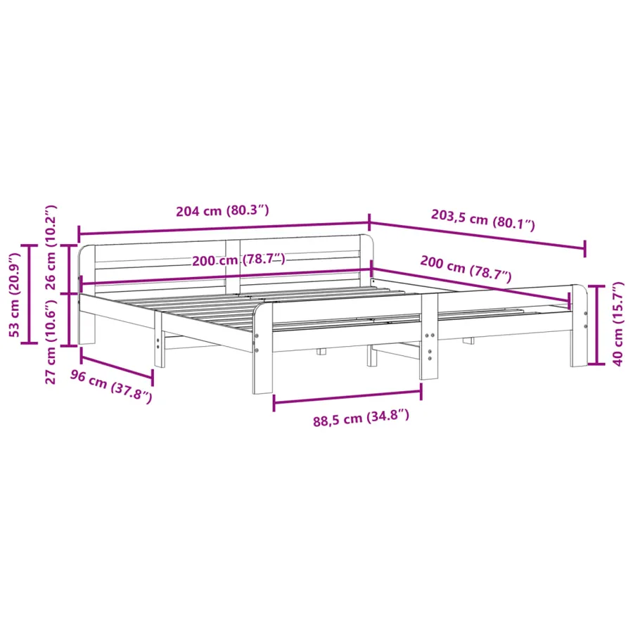 Cadre de lit sans matelas cire marron 200x200cm bois pin massif - 9