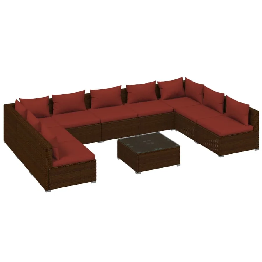 Salon de jardin 10 pcs avec coussins Résine tressée Marron - 2