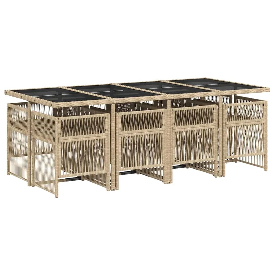 Ensemble à manger de jardin et coussins 9 pcs mélange beige - 3