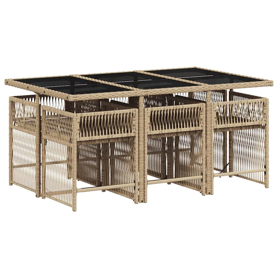 Ensemble à manger de jardin coussins 7 pcs mélange beige rotin - 3
