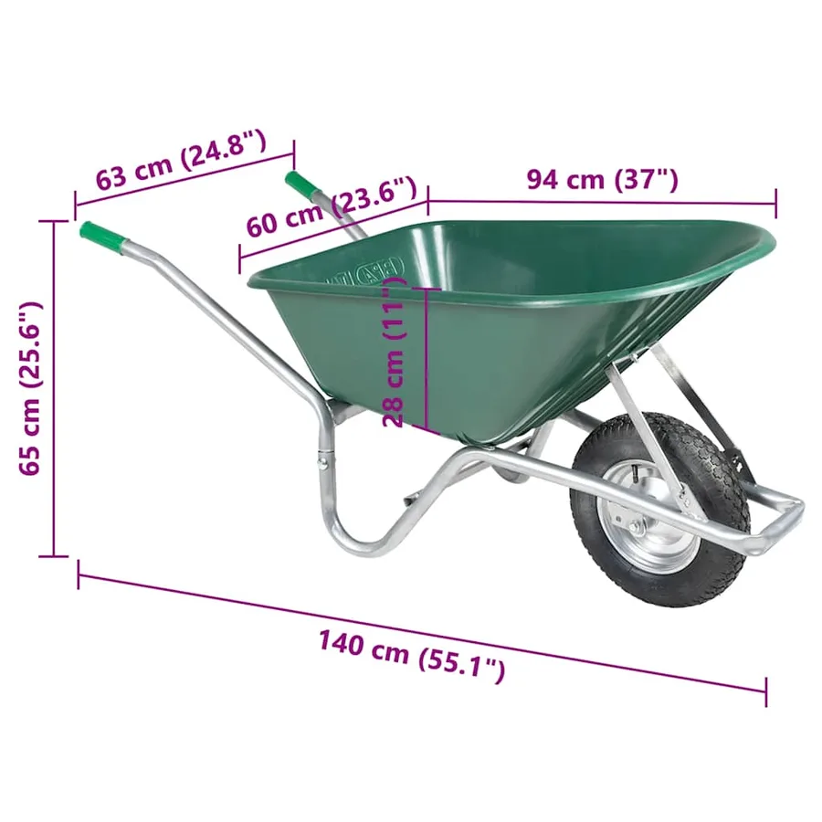 Brouette vert 90 L 150 kg acier galvanisé et plastique - 8